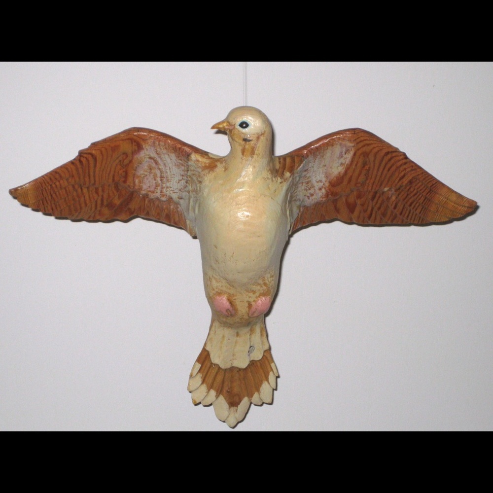 Flying morning dove hand carved hanging sculpture